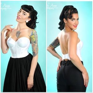 PUG Backless satin longline bra in white